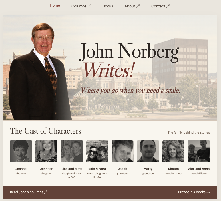 John Norberg in front of the full downtown Lafayette city scene